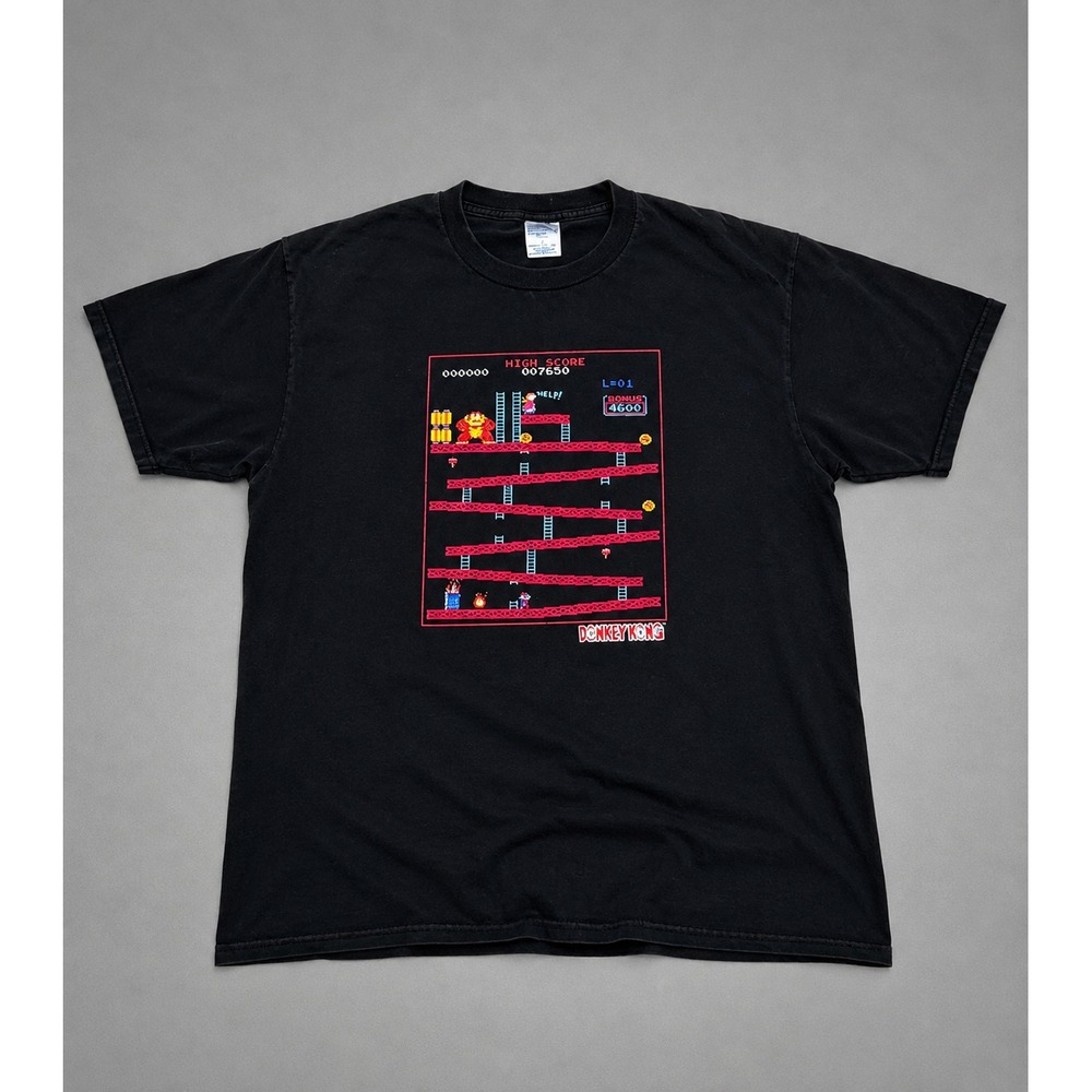 Vintage Donkey Kong Nintendo Arcade Game Graphic T-shirt Men's Black Size L